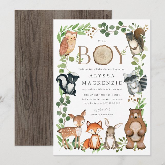 Woodland Animals Baby Shower Invitation (Front/Back)