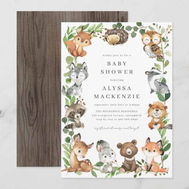 Woodland Animals Baby Shower Invitation (Front/Back)