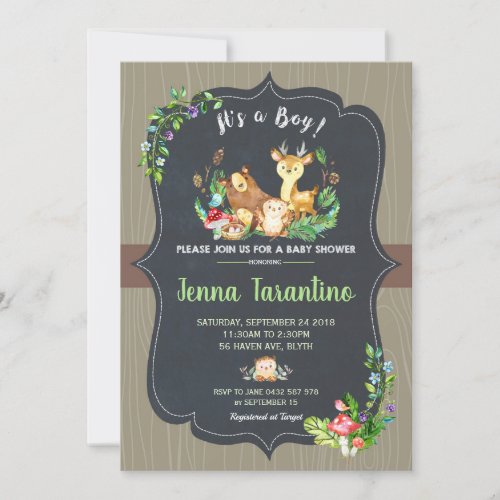 Woodland Animals Baby Shower Invitation Boy