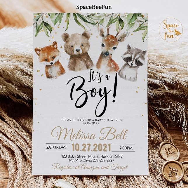 Woodland Animals Baby Shower Invitation Boy Bear (Woodland Animals,Baby Shower,Invitation Boy,Bear Forest,Woodland bear,Animals Invite,Bear Fox,Woodla)