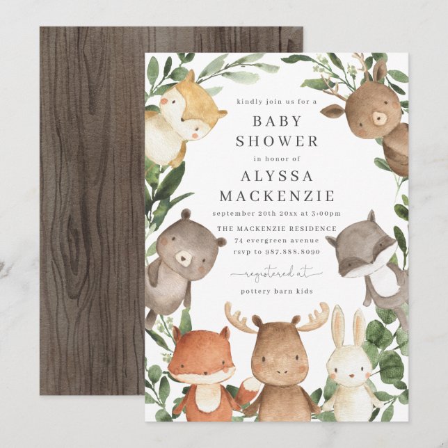 Woodland Animals Baby Shower Invitation | Forest (Front/Back)