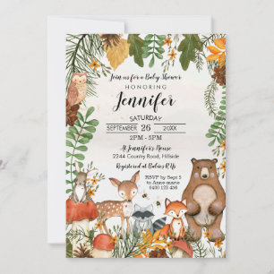 Woodland Animals Baby Shower Invitation Greenery