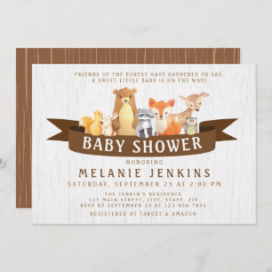 Woodland Animals Baby Shower Invitation Neutral