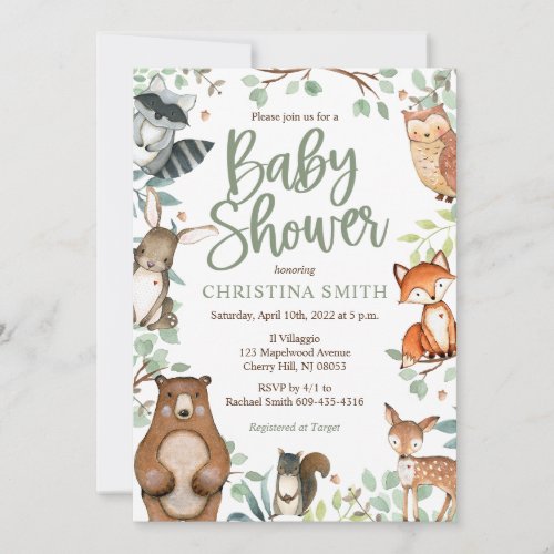 Woodland Animals Baby Shower Invitations
