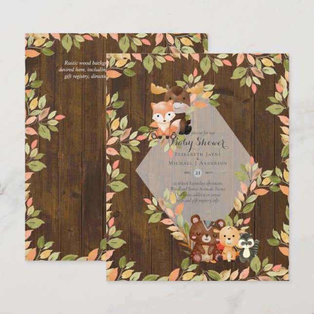 WOODLAND ANIMALS BABY SHOWER INVITATIONS (Front/Back)