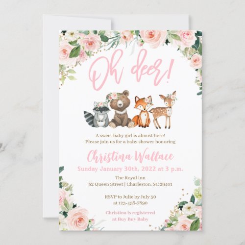 Woodland Animals Baby Shower Invitations for Girls