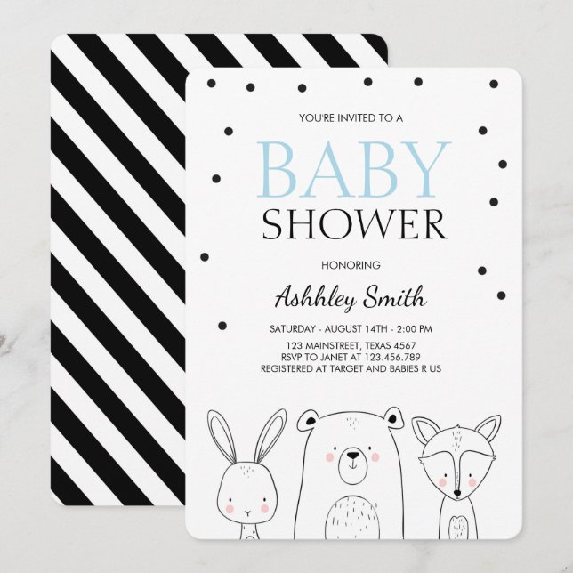 Woodland Animals Baby shower invite Forest Boy Fox (Front/Back)