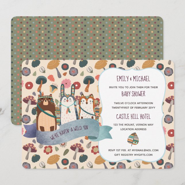 Woodland Animals Baby Shower Invites Cute Modern (Front/Back)