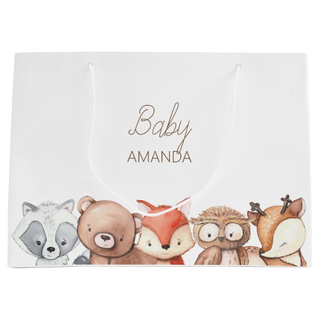 Woodland Animals Baby Shower Large Gift Bag (Front)
