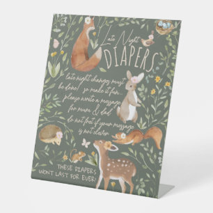 Woodland Animals Baby Shower Late Night Diapers Pedestal Sign