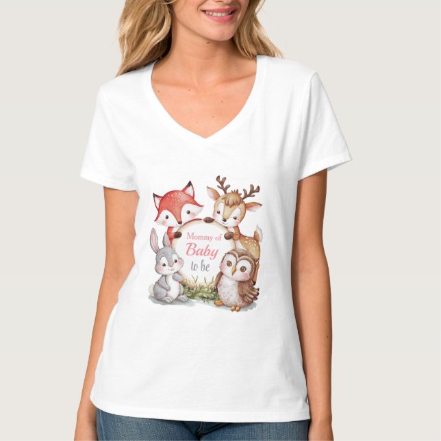 Woodland Animals Baby Shower Mommy Of Baby To be T-Shirt (Front)