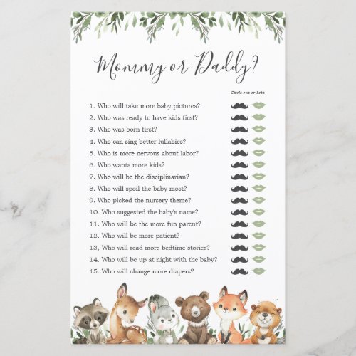 Woodland Animals Baby Shower Mommy or Daddy