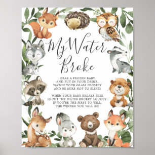 Woodland Animals Baby Shower My Water Broke Poster