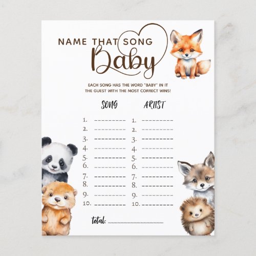 Woodland Animals Baby Shower Name That Song Game