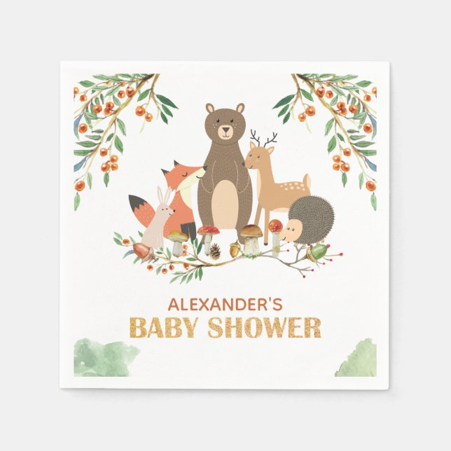 Woodland Animals Baby Shower Napkins (Front)