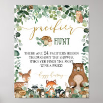 Woodland Animals Baby Shower Pacifier Hunt Game Poster