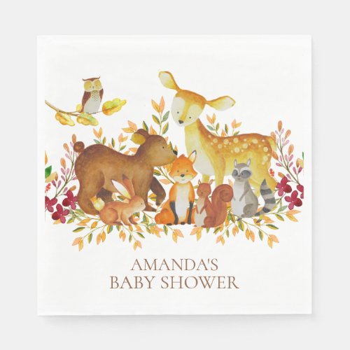 Woodland Animals Baby Shower Paper Napkins