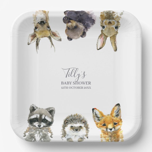 Woodland Animals Baby Shower Paper Plates (Front)
