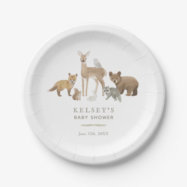 Woodland Animals Baby Shower Paper Plates (Front)