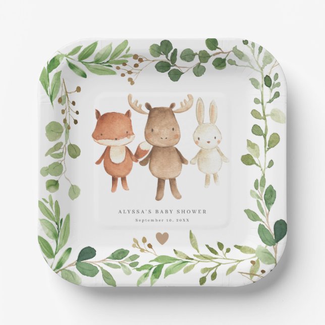 Woodland Animals Baby Shower Paper Plates (Front)