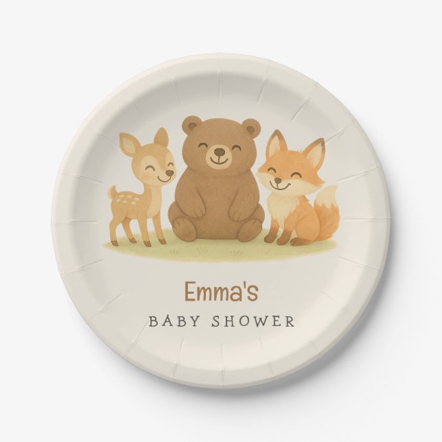Woodland Animals Baby Shower Paper Plates (Front)