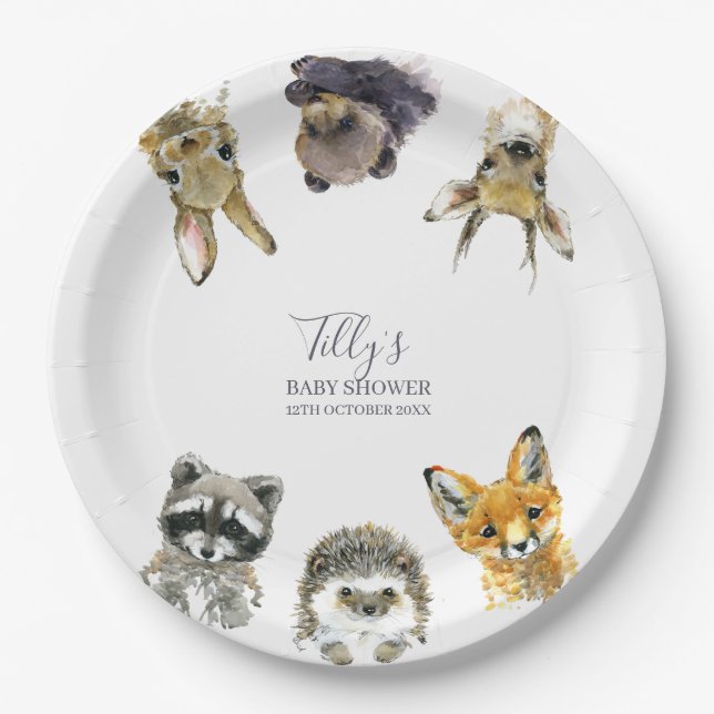 Woodland Animals Baby Shower Paper Plates (Front)