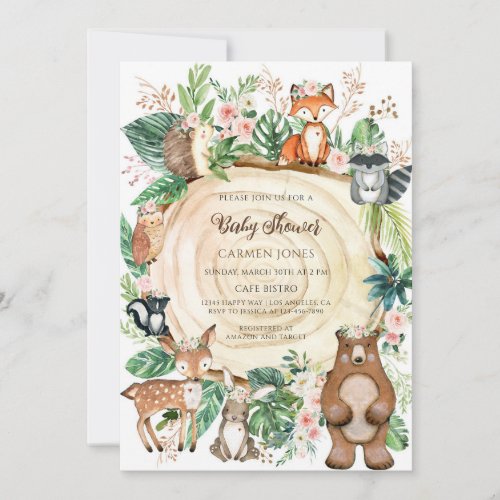 Woodland Animals Baby Shower Party Invitation