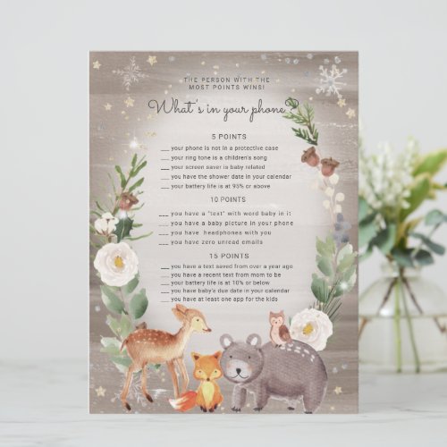 Woodland Animals Baby Shower Phone Game Card