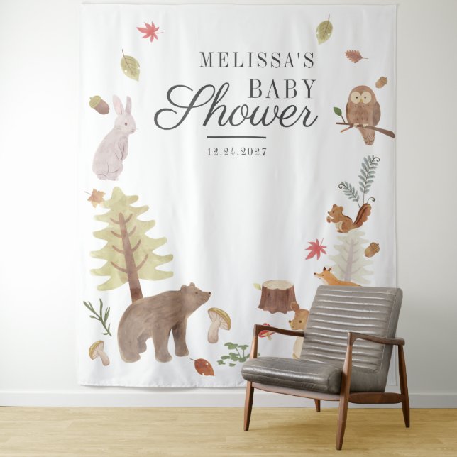 Woodland Animals Baby Shower Photo Booth Backdrop (In Situ)