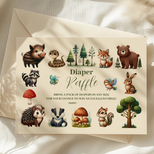 Woodland Animals Baby Shower Raffle Diapper Enclosure Card