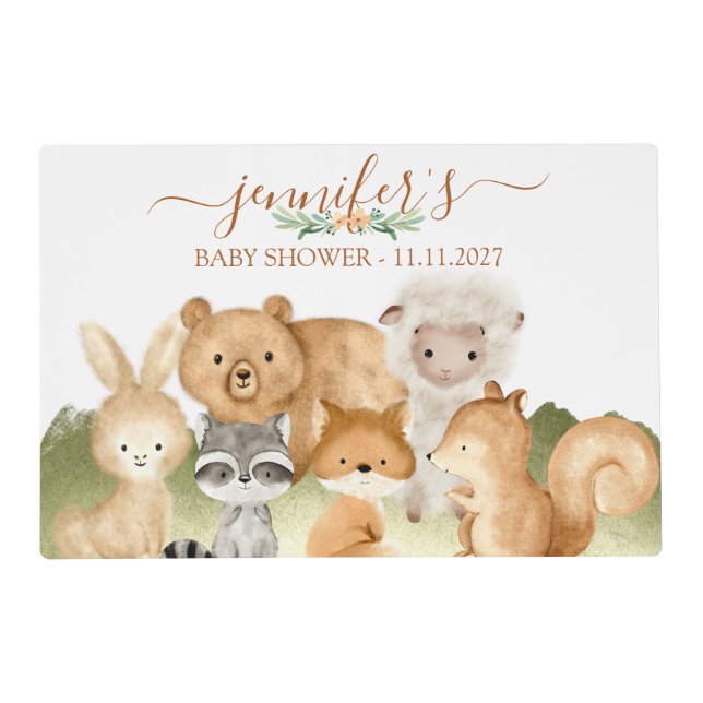 Woodland animals Baby Shower Script NAME Placemat (Front)