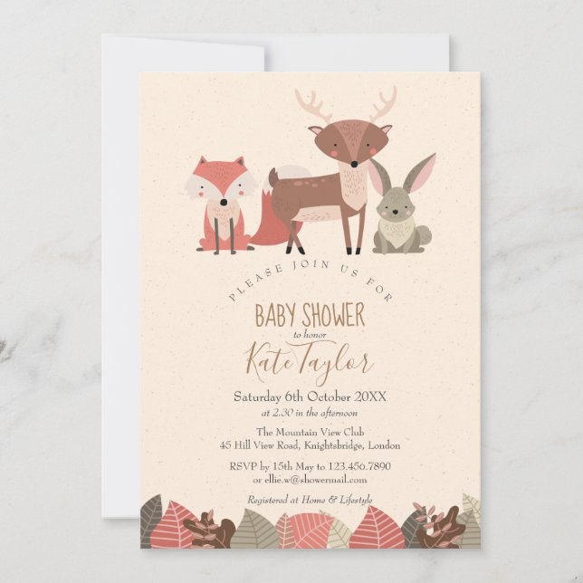 Woodland Animals Baby Shower / Sprinkle Invitation (Front)