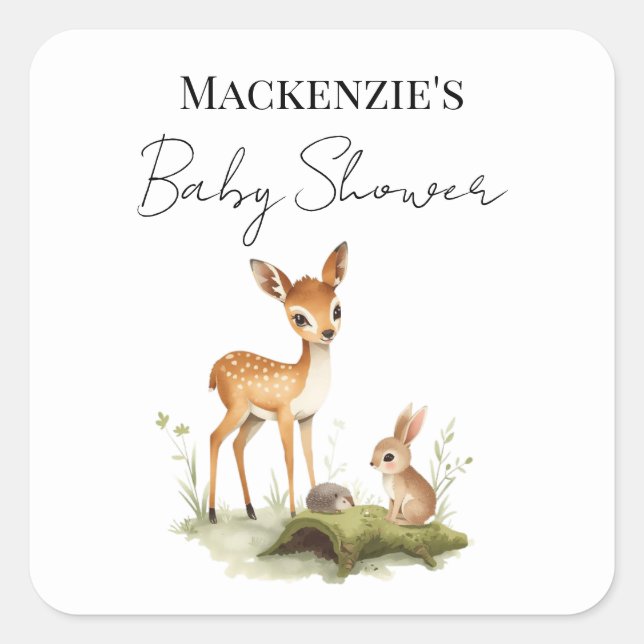 Woodland Animals Baby Shower Square Sticker (Front)