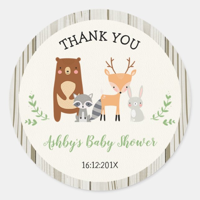 Woodland Animals Baby Shower Sticker (Front)
