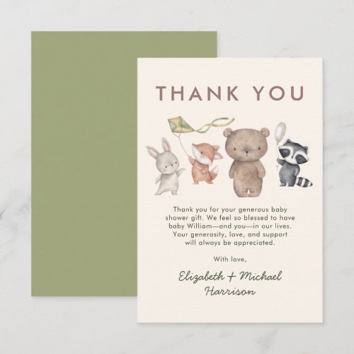 Woodland Animals Baby Shower Thank You Card