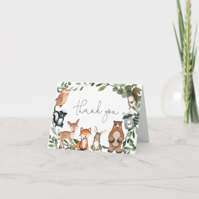 Woodland Animals Baby Shower Thank You Card (Front)