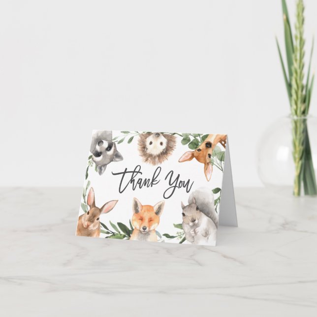 Woodland Animals Baby Shower Thank You Card (Front)