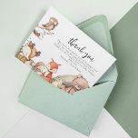 Woodland Animals Baby Shower Thank You Card<br><div class="desc">Woodland animals thank you Card featuring,  watercolor forest animals a bear,  racoon,  rabbit,  deer,  fox,  hedgehog,  mouse,  owl,  squirrel and birds.  The text can be easily edited,  font styles and background color can be changed also,  by clicking on the customize further link after personalizing.</div>