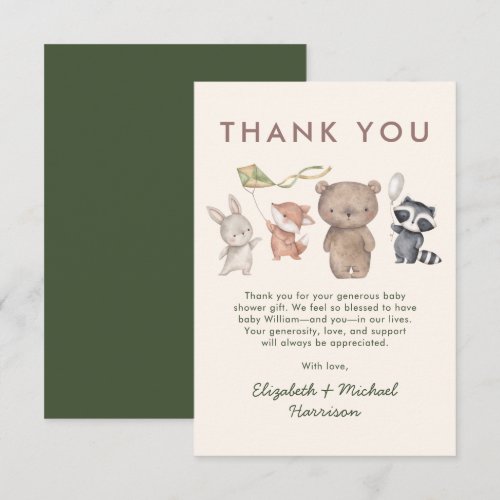 Woodland Animals Baby Shower Thank You Card