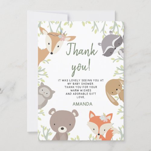 Woodland Animals Baby Shower Thank You Card