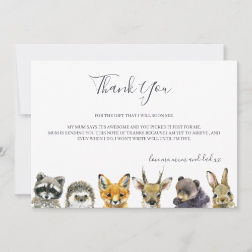 Woodland Animals Baby Shower Thank You Card