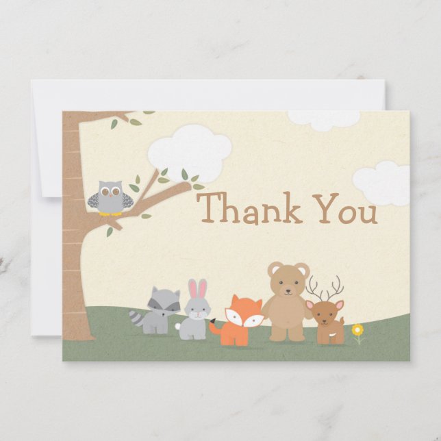 Woodland Animals Baby Shower Thank You Card (Front)