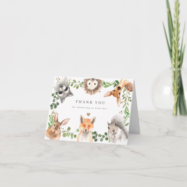 Woodland Animals Baby Shower Thank You Card (Front)