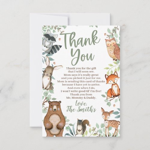 Woodland Animals Baby Shower Thank You Cards