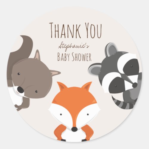Woodland Animals Baby Shower Thank You Classic Round Sticker