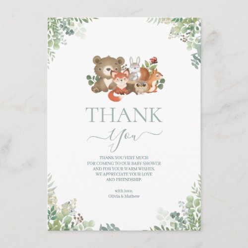 Woodland animals Baby Shower Thank you   Enclosure