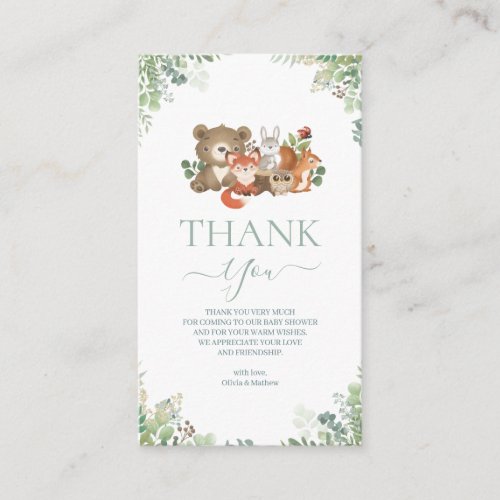 Woodland animals Baby Shower Thank you   Enclosure Card