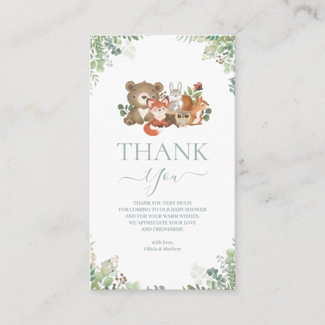 Woodland animals Baby Shower Thank you   Enclosure Card (Front)
