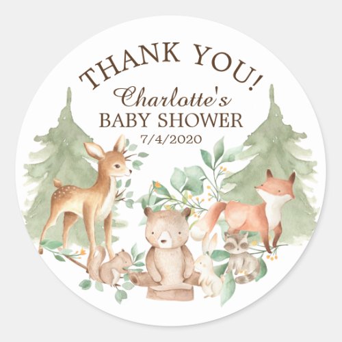 Woodland Animals Baby Shower Thank You Favor Classic Round Sticker