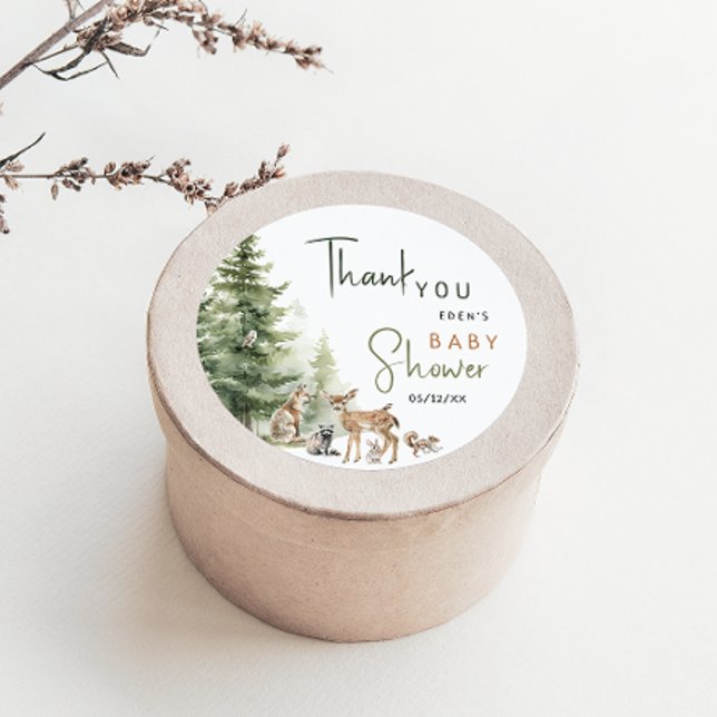 Woodland Animals Baby Shower Thank You Favor Classic Round Sticker (Creator Uploaded)